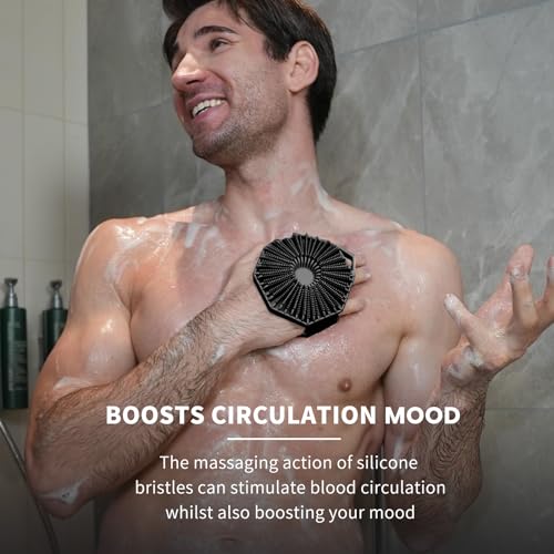 iTokGoK¢ç Premium Silver-Infused Dual-Sided Design 2-in-1 Silicone Body Scrubber for Shower,Body Brush Buffer Scrubber for Men and Women for All Skin, Ergonomic No-Slip Handle, Easy to Clean - Black