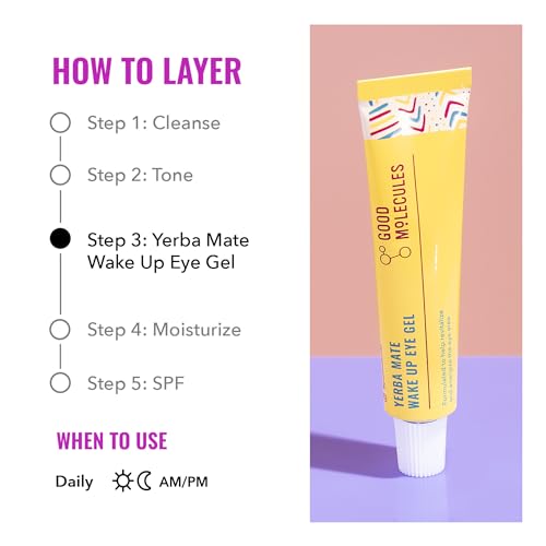 Good Molecules Yerba Mate Wake Up Eye Gel - Hydrating Under Eye Gel Cream with Hyaluronic Acid and Caffeine - Target Dark Circles and Puffiness - Skin Care for Face