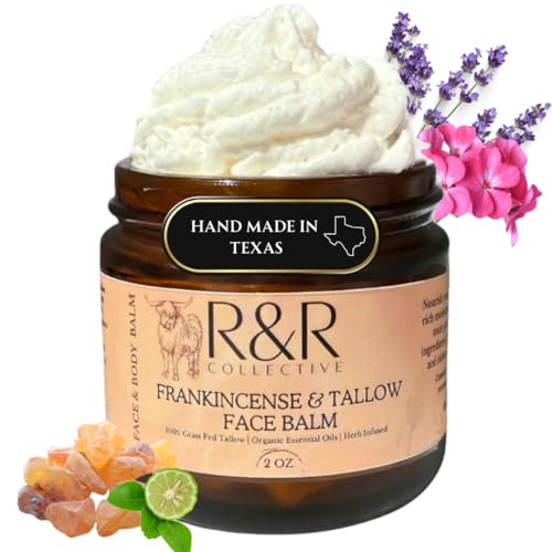 Frankincense Tallow Face Moisturizer ? 100% Grass-Fed Whipped Beef Tallow Balm for Dry, Sensitive Skin, Eczema & Psoriasis ? Handmade Natural Skincare ? 2 oz