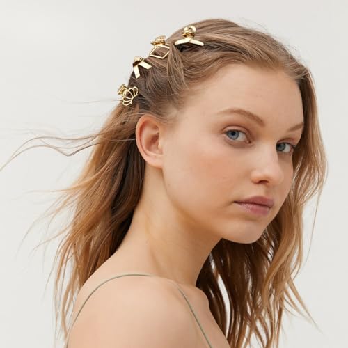 CWJCYTNSN Small Metal Hair Clips, Gold Mini Hair Claw Clips for Thin Thick Hair, Cute Tiny Hair Clips, Strong Hold NonSlip Flower Hair Jaw Clamps for Women Girls