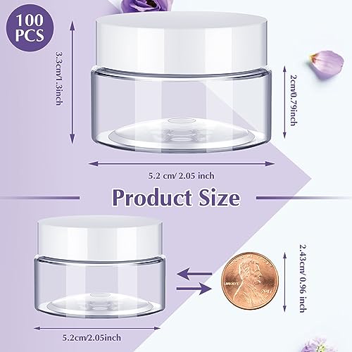 SATINIOR 100 Pcs Plastic Jars with Lids Small Containers Lids Wide Mouth Small Plastic Containers for Lotion Cream Rhinestones Body Butters Travel Storage(1 oz,White)