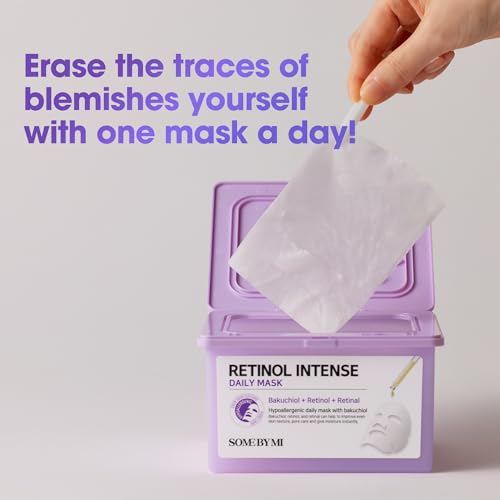SOME BY MI Retinol Intense Daily Mask - 30 Sheets, 11.8Oz - Mild Korean Retinol Vegan Face Sheet Mask for Glass Skin Routine - Skin Texture, Elasticity and Aging Sign Care - Korean Skin Care