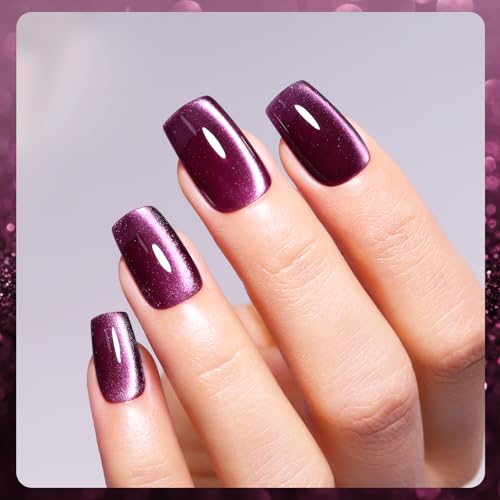 Cat Eye 0.5 Fl Oz Plum Purple Magnetic Gel Nail Polish With Magnet UV LED Holographic Glitter Gel Nail Art DIY Manicure