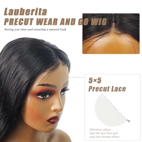 28 Inch 5x5 HD Lace Closure Wigs Human Hair Glueless Wigs Pre Plucked Pre Cut for Beginners 180% Density Body Wave Lace Front Wigs Human Hair Glueless Wear and Go