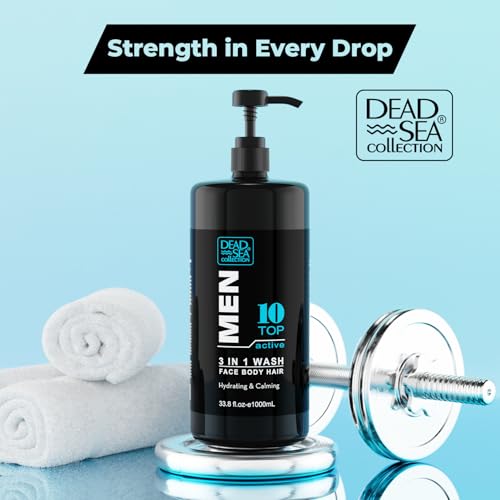 Dead Sea Collection Mens Body Wash 3 in 1 ? TOP 10 ACTIVE Body Wash for Men ? Shower Gel ? Shampoo ? Shower Soap for Face and Hair (33.8 Fl. Oz)