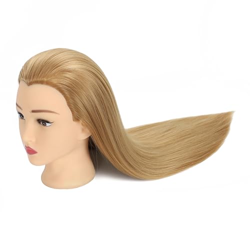Mannequin Head with Hair 28¡° Human Hair,Manikin Head Hairdresser Training Head Cosmetology Doll Head for Styling Braiding Practice with Clamp Stand