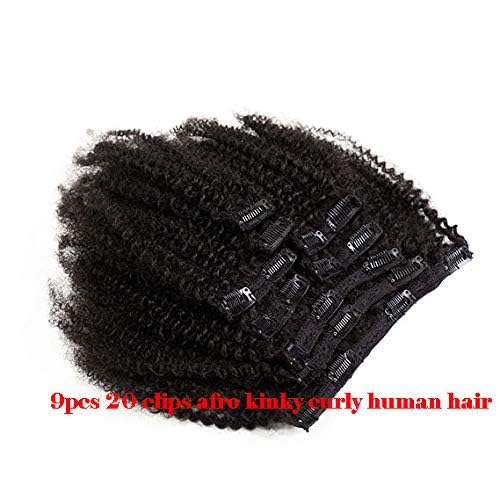 Hair Mongolian Afro Kinky Curly Clip In Hair Extensions Afro Kinky-curly Human Hair Clip Ins 4C Mongolian Virgin Remy Human Hair (18inch, natural black)