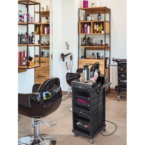 Lorvain Salon Beauty Rolling Trolley Cart, 3FT Hair Storage Cabinet Barber Organizer Tool Multi Drawers Rolling Cart Free Standing Furniture with 4 Universal Wheels Hair Supplies (Black)