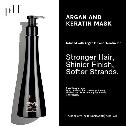 pH PURE HAIR Argan & Keratin Shampoo Hair Mask & Elixir Color Protecting - Hydrating Nourishing Formula for Deep Cleansing Heat Protection Soft & Silky Hair - Sulfate Free (8.45+8.45+3.38 Fl Oz)