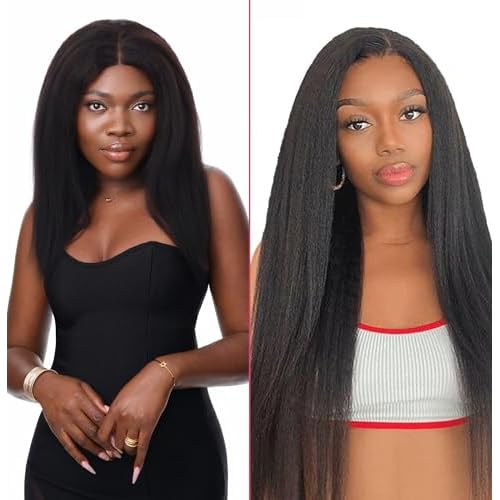 Essent Seamless Kinky Straight Clip in Hair Extensions Real Human Hair 22 Inch 7Pcs 130g Kinky Clip Ins Full Head Brazilian Remy Hair Extensions for Women Natural Black Double Weft Clip In