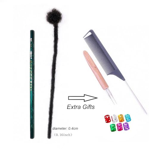 100% Human Hair Dreadlock Extensions for Men/Women, 0.4cm Thickness 8 Inch 100 Strands Full Handmade Can be Dyed and Bleached Permanent Loc Extensions Human Hair Natural Black