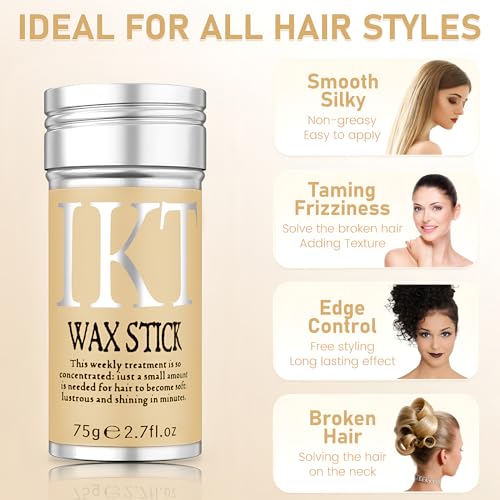 VOLLUCK Hair Wax Stick for Wigs, Edge Control Slick Stick Hair Pomade 2.7Oz Stick Non-greasy Styling Wax, Temporary Hair Styling Product for Edge Frizz Hair Pocket Size