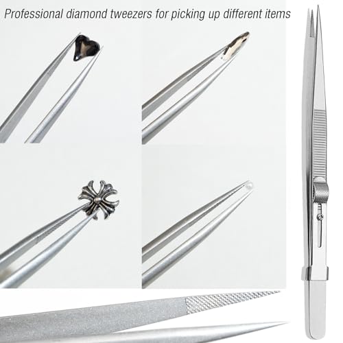 LIGHT RAIN Rhinestone Picker Tool - 2pcs Dual-head Bedazzling Pen with 4 Wax Tips, 8pcs Clay, Adjustable Precision Tweezers, 1400pcs Rhinestones and 2pcs Organizer Tray Kit for Nail Art