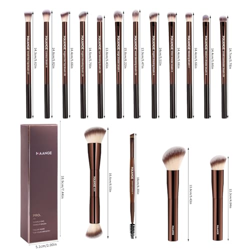 MAANGE Makeup Brushes 16 Pcs Premium Synthetic Makeup Brush Set Foundation Brush for Liquid Powder Concealer Precision Eyeshadows Blending (Coffee)