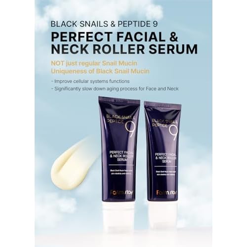 Farmstay Black Snail & Peptide 9 Perfect Facial & Neck Roller Serum ? Firming & Lifting, Deep Hydration & Skin Elasticity, Snail Mucin & 9 Peptides for Youthful Glow & Smooth Skin, 100ml