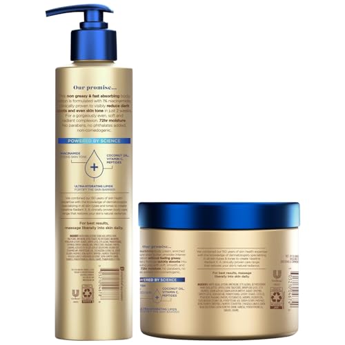 Vaseline Radiant X Skin Care Set ??Even Tone Nourishing Body Lotion with 1% Niacinamide + Deep Nourishment Body Cream with Shea Butter & Vitamin C (2 Piece Set)