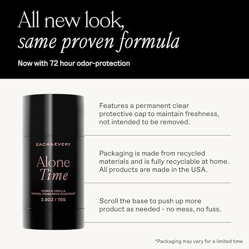 Each & Every Aluminum Free Deodorant for Men & Women - All Natural Deodorant for Sensitive Skin, EWG Verified - Clean, Baking Soda Free, Plant-Based Fragrance, Cedar & Vanilla, 2.5oz