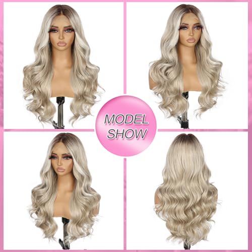 SAPPHIREWIGS 13¡¿4 Platinum Blonde Lace Front Wigs Synthetic Lace Front Wigs Body Wave Glueless Wigs for Women Heat Resistant Fiber Wig for Daily Party Use 20 inch