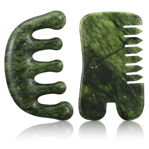 BBTO 2 Pcs Jade Comb for Scalp Massage Gua sha Comb for Head Body spa Hair Multifunctional Handheld Massage Tools (Classic, Natural)