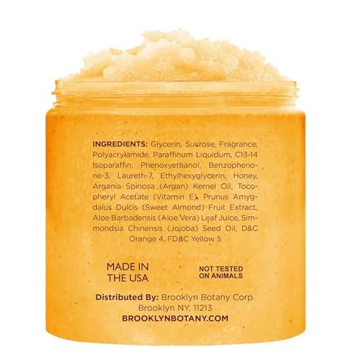 Brooklyn Botany Peach Bellini Honey Sugar Scrub for Body 10 oz ? Deeply Hydrating and Gently Exfoliating Body Scrub for Women and Men ? Moisturizing and Nourishing the Skin