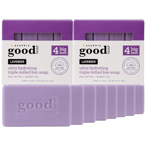 Alaffia Good Soap Lavender 2-Pack (8 Bars) ? Long-Lasting, Triple-Milled with Fair Trade Shea Butter