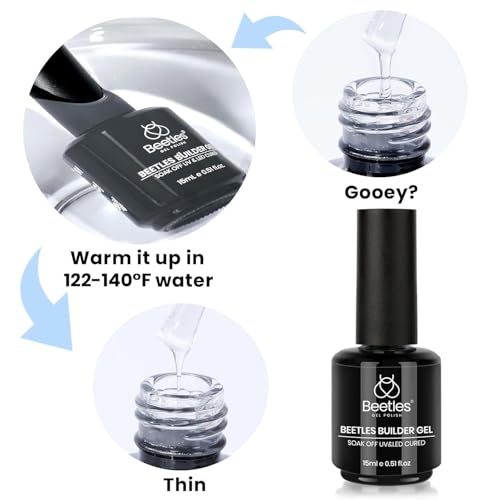 Beetles Builder Gel Low Heat,0.51 oz 8 in 1 Clear Gel Builder for Weak & Thin Nails Building Apex & Extension Strengthener with Detachable Liner Nail Brush for Beginner DIY Salon at Home UV&LED Cured