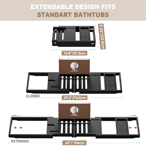Yirilan Foldable Bathtub Caddy, Expandable Bath Tray, Unique House Warming Gifts, New Home, Anniversary and Wedding Gifts for Couple, Black-New