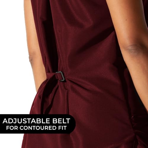 Betty Dain Professional Zip Front Salon Stylist Vest, V-Neck, Iridescent Fabric, Adjustable Belt, Two Lower Pockets with Zippered Bottoms, Lightweight, Machine Washable Nylon, Burgundy, XL