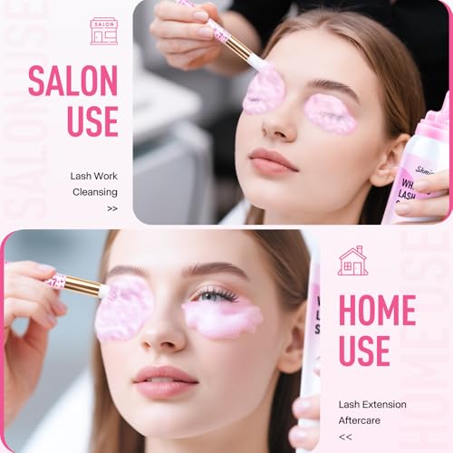 Whipped Lash Extension Cream Shampoo+Brush/3.41fl.oz/100ml/3X Concentrated Lash Shampoo for Professional & Home Use, Strawberry Flavor Eyelash Cleaner Foam