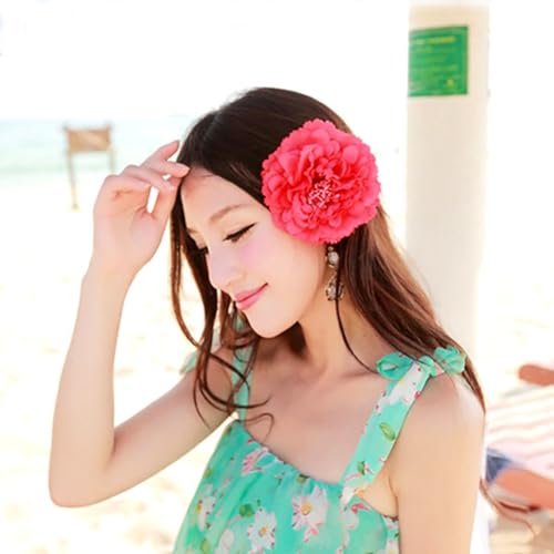 Women's Bohemia Peony Flowers Hairpin Hair Clip Flower Brooch for Travel Party Festivals PF-11 (Orange) (Pack of 1)