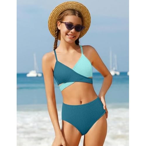 Girls Swimsuits Bikini Set,Two Piece Swimsuit Criss Cross Bathing Suit Girls' Swimwear