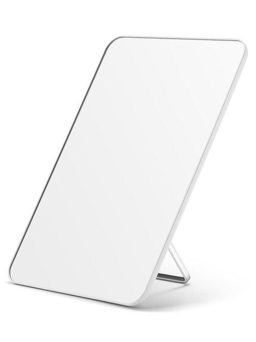 OMIRO Makeup Mirror for Desk, 10 x 7 inches Table Mirror with Adjustable Stand and Hanging Hole for Shaving and Travelling, White