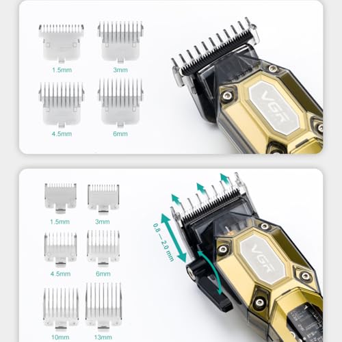 VGR Professional Hair Clippers for Men, Cordless Barber Clippers and Trimmers Set, Mens Hair Cutting Kit with 10 Guide Combs, USB Rechargeable Haircut Machine for Family, LED Display, Black