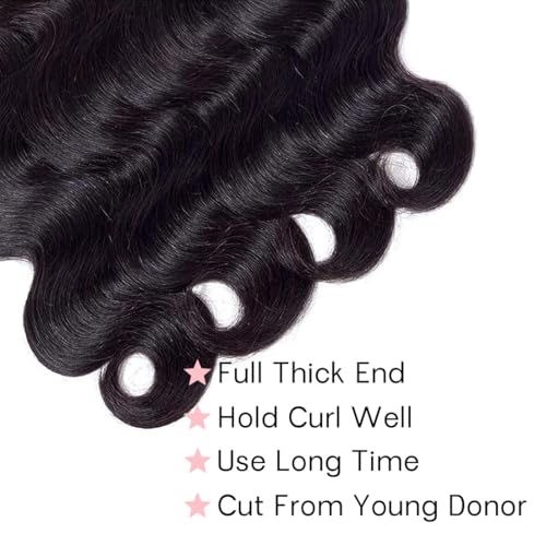 Human Hair Bundles 18 20 22 24 Inch Body Wave Bundles Human Hair 100% Unprocessed Brazilian Virgin Hair Bundles 4 Bundles Human Hair Natural Black Human Hair Extensions Bundles for Women