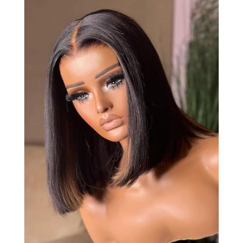 BEEOS Pre-Everything 5x5 SKINLKE Real HD Lace Closure Bob Wig, Wear and Go 180% Density Glueless Pre-cut Lace Pre-Plucked Hairline Bleached Knots Straight Human Hair Wig 10 Inch