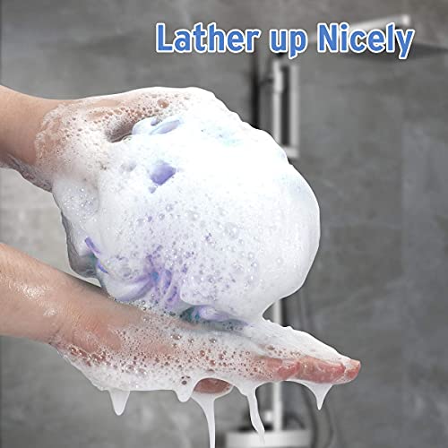 Bath Shower Loofah Sponge 60g Bath Mesh Pouf Shower Ball Body Scrubber Exfoliating Bath Sponge for Women and Men, Set of 4, Flower
