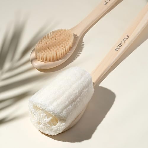 EcoTools Bath Bristle Brush, Bath Brush with Long Handle, Cleanse Back & Hard-to-Reach Areas, Eco Friendly Shower Brush for Exfoliating, Cruelty Free Nylon Bristles, Vegan, 1 Count
