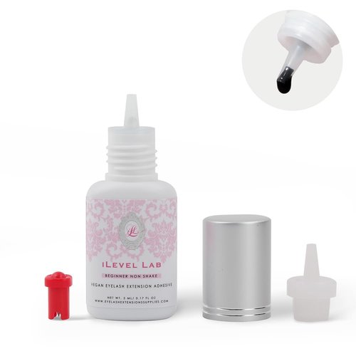 Beginner Non Shake Extra Strong Eyelash Extension Glue iLevel Lab 0.17fl.oz / 5ml. 3-4 Sec Drying Time/Retention 4 Weeks/Black Adhesive/Professional Supplies for New Lash Tech Artists