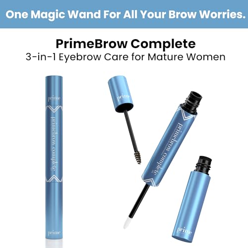 Prime Prometics PrimeBrow Complete ? 3-in-1 Eyebrow Care for Mature Women ? Eyebrow Mousse Tints, Magic Spoolie Brush Shapes, Eyebrow Growth Serum Fills Bald Spots (Deep Brown)