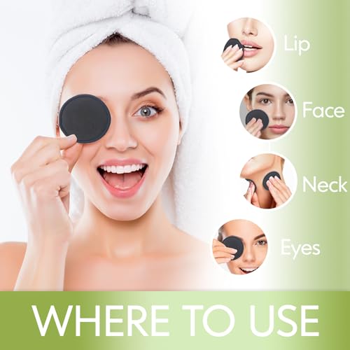 Reusable Makeup Removal Pads - 20 Pack with Laundry Bag - Soft Black Reusable Cotton Makeup Remover Pads for Face - Washable Bamboo Cotton Rounds