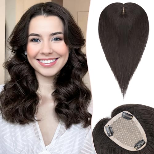 Hair Toppers for Women Real Human Hair Toppers Hairpieces for Women No Bangs Adds Volume 14 Inch 1B Natural Black