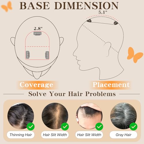 Human Hair Toppers for Women, 150% Density Hair Topper with Bang, No Tangle & Smooth, Upgrade 7x13cm Silk Base, 16 Inch #02 Dark Brown