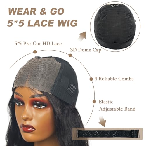 28 Inch 5x5 HD Lace Closure Wigs Human Hair Glueless Wigs Pre Plucked Pre Cut for Beginners 180% Density Body Wave Lace Front Wigs Human Hair Glueless Wear and Go