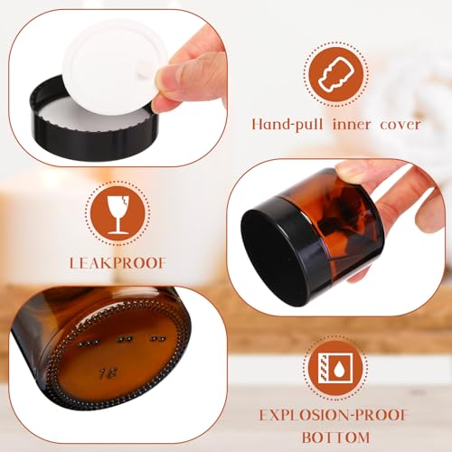 Layhit 24 Pcs 2 oz Glass Jars with Lids Bulk, Small Jars Containers Travel Storage Jar with Inner Liners Labels for Candle Scrubs, Lotions, Cream, Lip Balm (Amber,Black Lid)