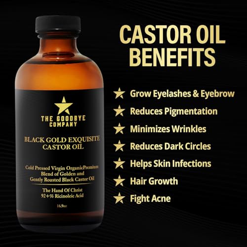 The Goodbye Company 100% Pure Organic Jamaican Black Castor Oil - Premium Cold-Pressed for Hair Growth, Skin Moisturizing, Eyelashes & Eyebrows - 16.9oz