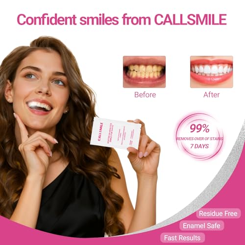 CALLSMILE Teeth Whitening Strips Kit 32 Treatments - Whitening Strips for Sensitive People, Fast Remove Smoking, Coffee, Wine Stains, White Strips for Teeth Whitening (64 Strips)