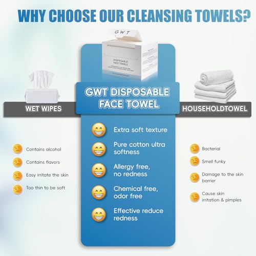 GWT Disposable Face Towels,10"¡¿12" Face Towelette Disposable,Thicken Facial Towels for Women Sensitive Skin,Soft Makeup Remover Dry Wipes, 50 Ct, 1 Pack