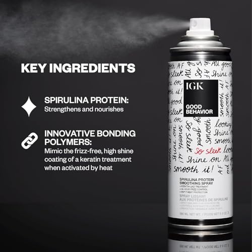 IGK GOOD BEHAVIOR Spirulina Protein Smoothing Spray | Keratin Like Treatment + Frizz Control + Heat Protectant | Vegan + Cruelty Free |