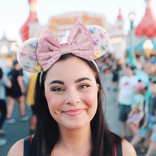 JIAHANG Velvet Mouse Ears Headband with Beads, Velour Hair Bow Hairband, Party Decoration Headwear Hair Accessories for Women Girls