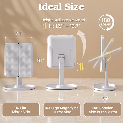Lupow Makeup Mirror Vanity Mirror with 3 Lighting and Adjustable Brightness,Detachable Height-Adjustable Dresser Mount,2X,3X,10X Magnification,Suitable for Bathrooms,Vanity,Ideal Gifts for Women
